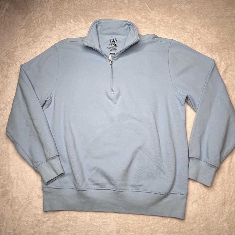 Izod Men's Small 1/4 Zip Blue Pullover Long Sleeve Cotton Shirt‎